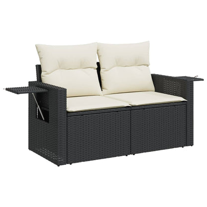 11-teiliges Gartensofa-Set mit schwarzen Polyrattan-Kissen