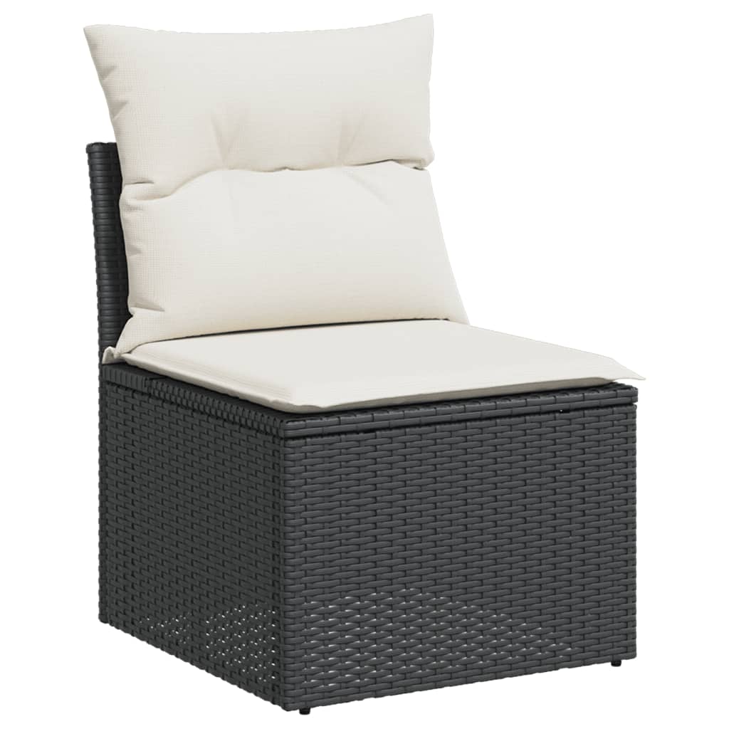 11-teiliges Gartensofa-Set mit schwarzen Polyrattan-Kissen