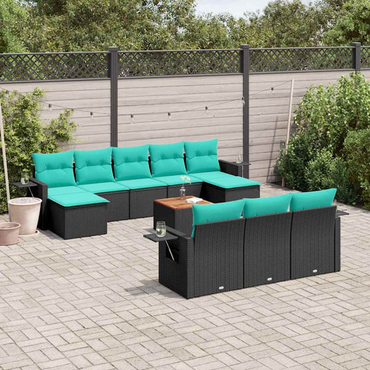 Set Divani da Giardino 11 pz con Cuscini Nero in Polyrattan | homemem39