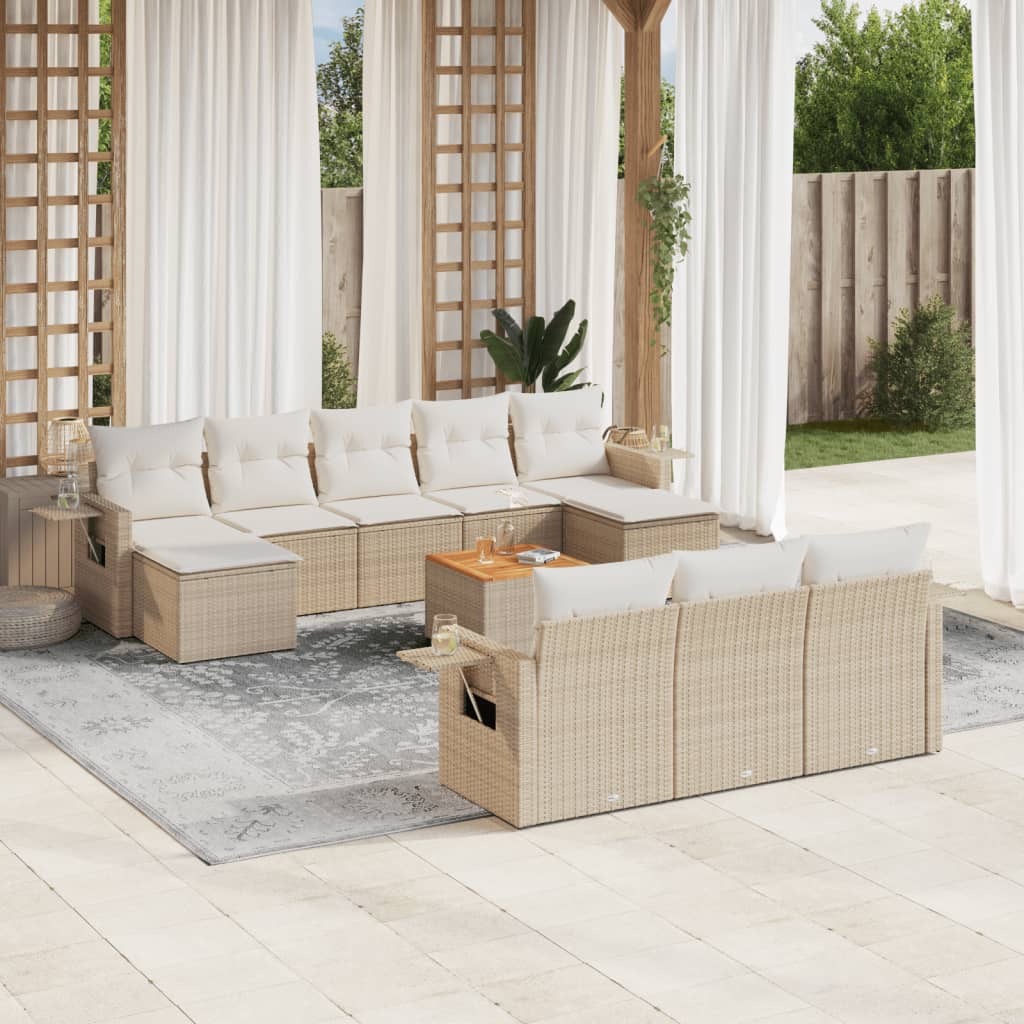 Set Divani da Giardino 11 pz con Cuscini Beige in Polyrattan - homemem39