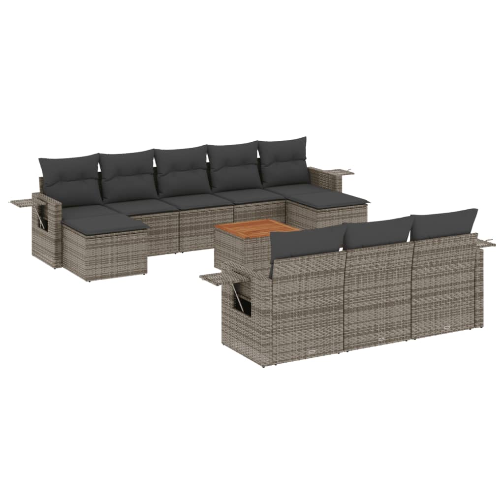 Set Divani da Giardino 11 pz con Cuscini in Polyrattan Grigio - homemem39