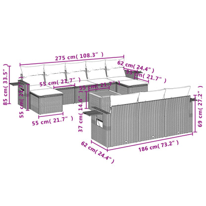 Set Divani da Giardino 11 pz con Cuscini in Polyrattan Grigio - homemem39