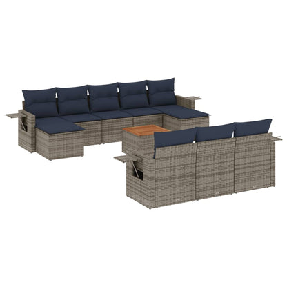 Set Divani da Giardino 11 pz con Cuscini Grigio in Polyrattan | homemem39