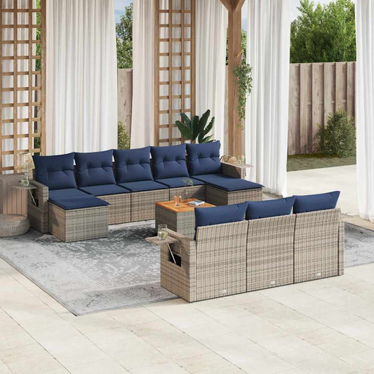 Set Divani da Giardino 11 pz con Cuscini Grigio in Polyrattan | homemem39