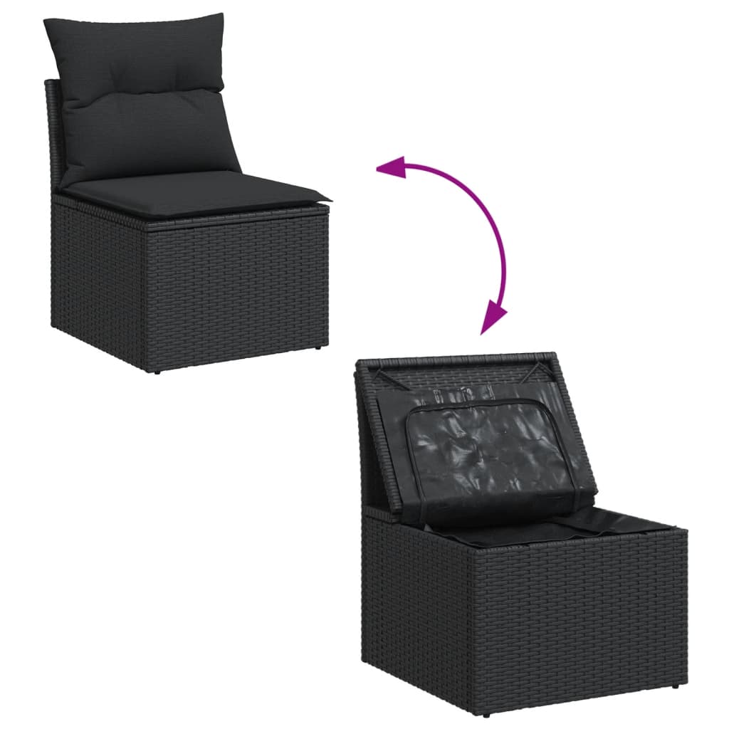 Set Divani da Giardino 12 pz con Cuscini Nero in Polyrattan