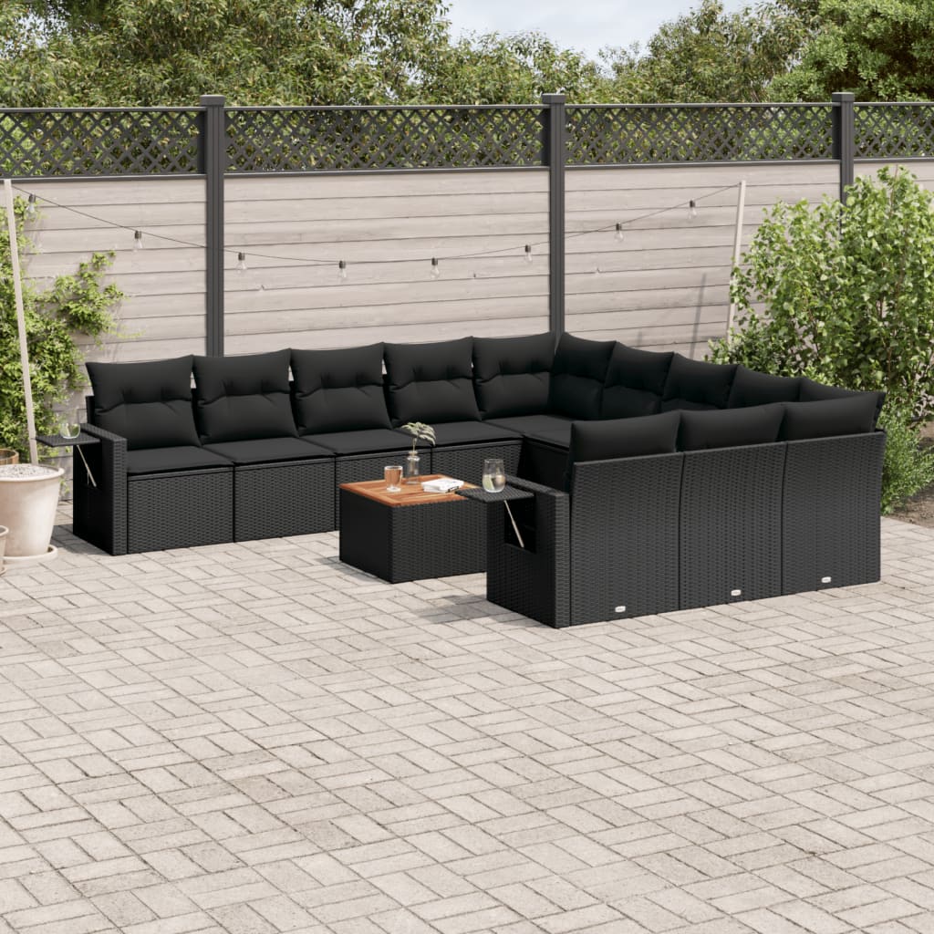 Set Divani da Giardino 12 pz con Cuscini Nero in Polyrattan - homemem39