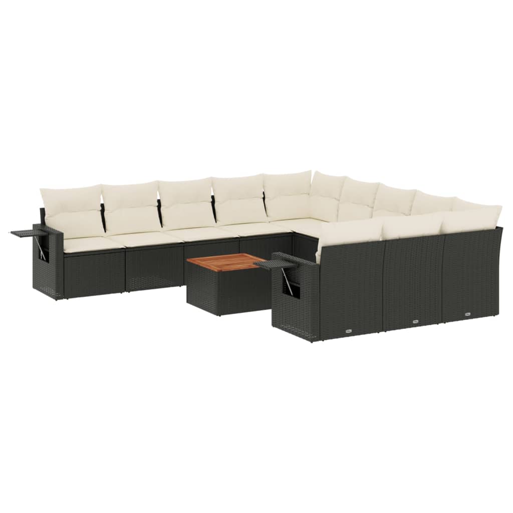 Set Divani da Giardino 12 pz con Cuscini Nero in Polyrattan - homemem39