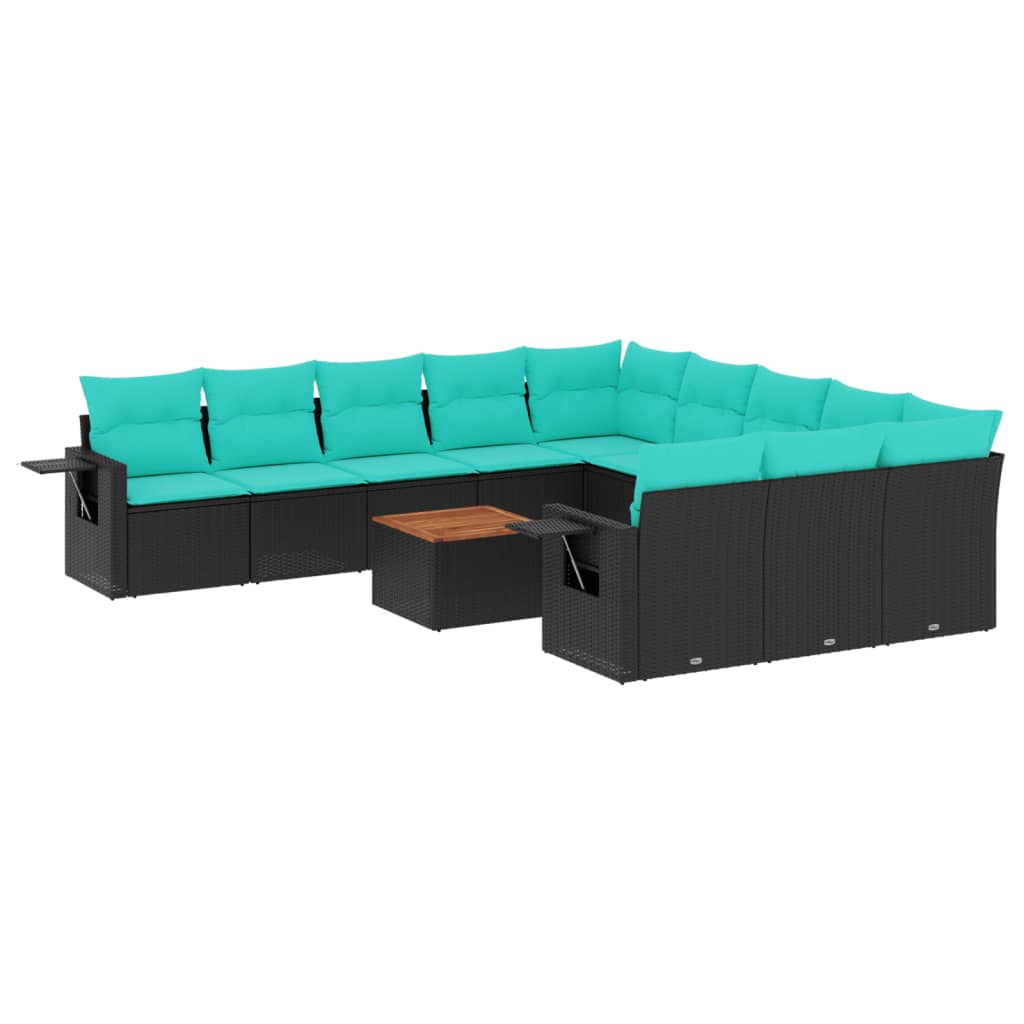 Set Divani da Giardino 12 pz con Cuscini Nero in Polyrattan | homemem39