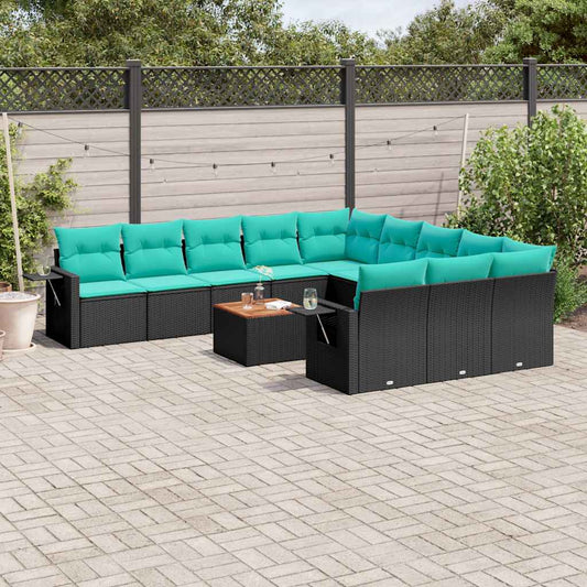 Set Divani da Giardino 12 pz con Cuscini Nero in Polyrattan | homemem39