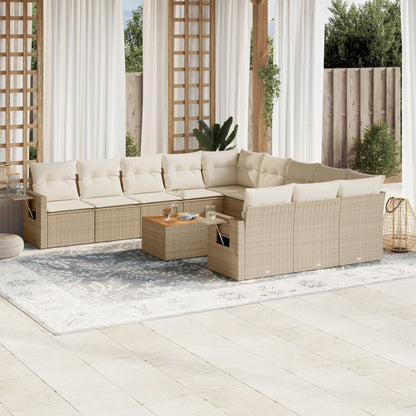 Set Divani da Giardino 12 pz con Cuscini Beige in Polyrattan - homemem39