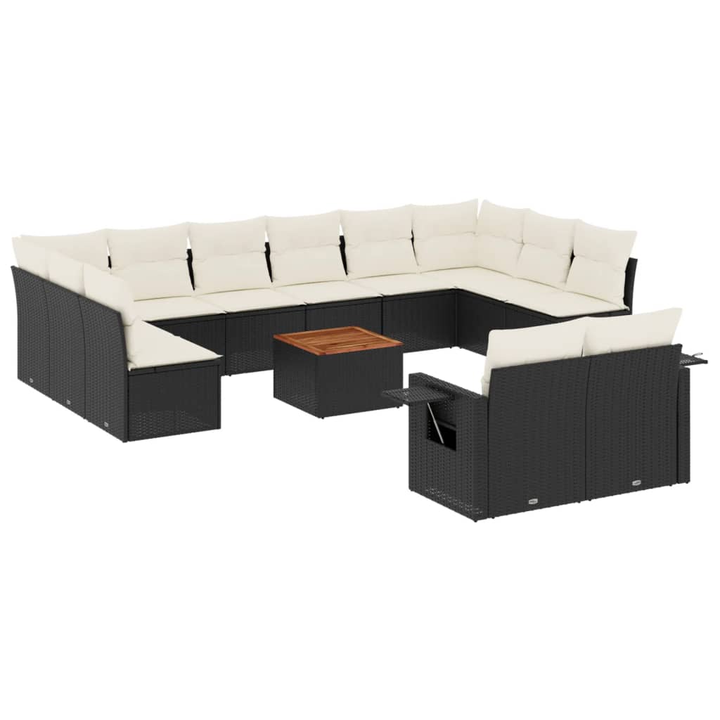 Set Divani da Giardino 13pz con Cuscini Nero in Polyrattan - homemem39