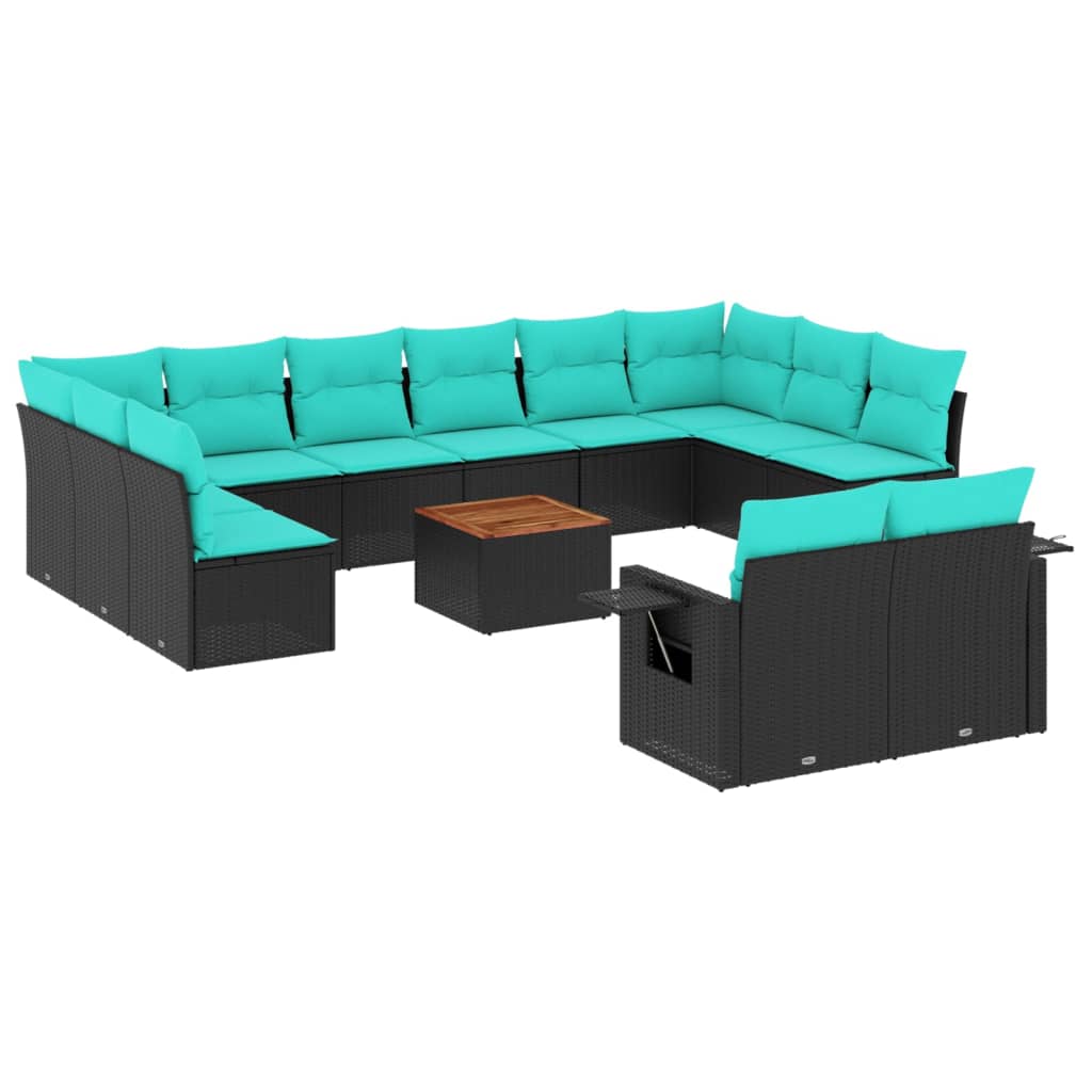Set Divani da Giardino 13 pz con Cuscini Nero in Polyrattan | homemem39