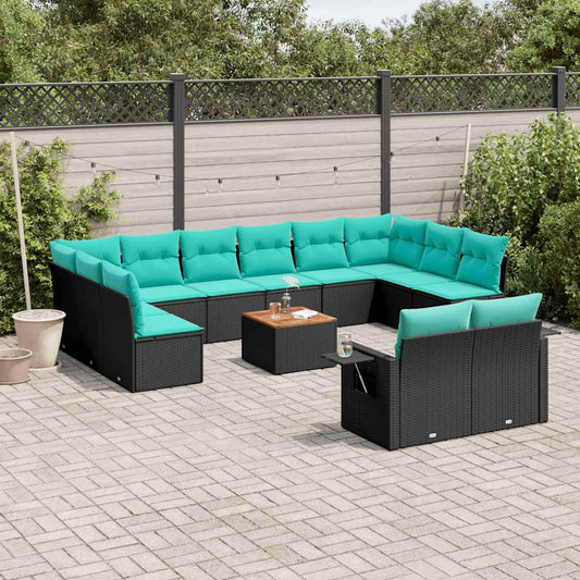 Set Divani da Giardino 13 pz con Cuscini Nero in Polyrattan | homemem39