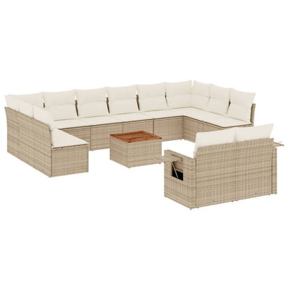 Set Divano da Giardino 13 pz con Cuscini Beige in Polyrattan - homemem39