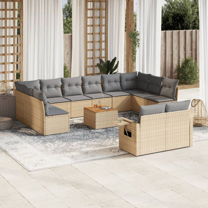 Set Divano da Giardino 13 pz con Cuscini Beige in Polyrattan - homemem39