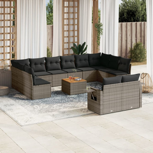 Set Divani da Giardino 13 pz con Cuscini Grigio in Polyrattan - homemem39