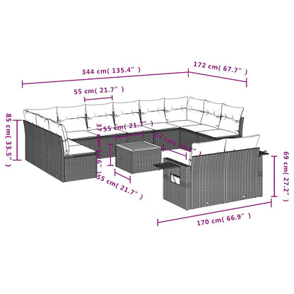 Set Divani da Giardino 13 pz con Cuscini Grigio in Polyrattan | homemem39