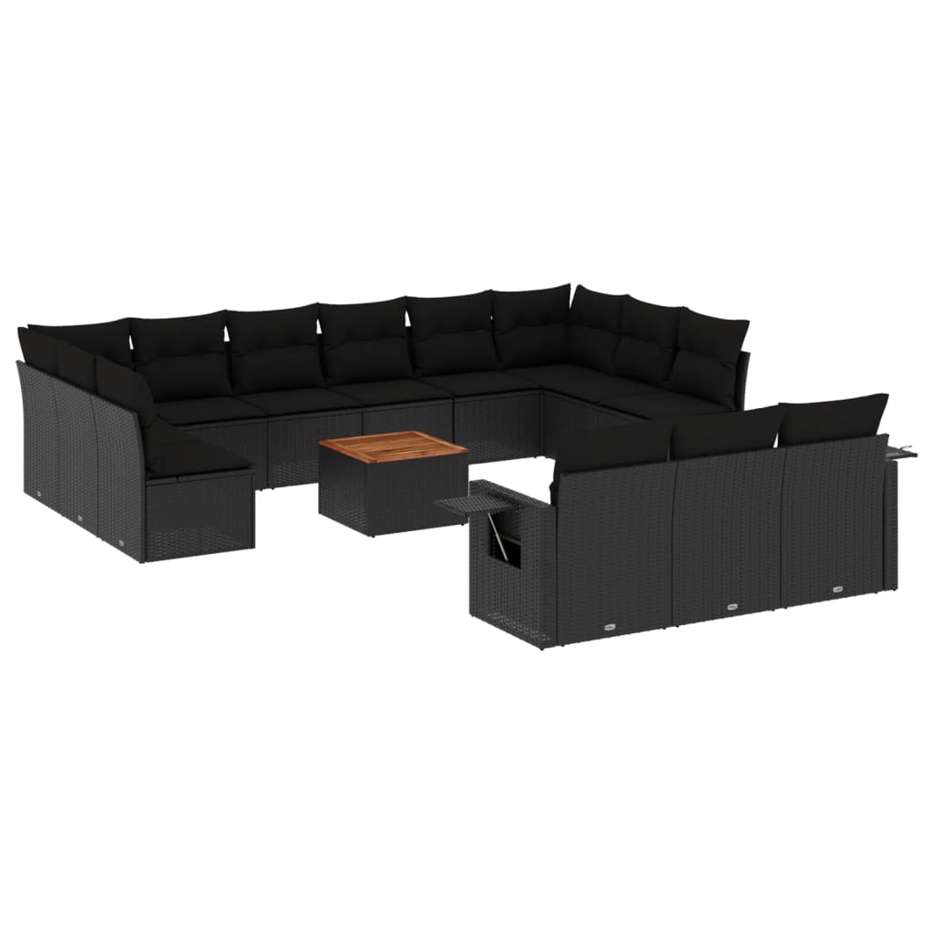 Set Divani da Giardino 14pz con Cuscini in Polyrattan Nero - homemem39