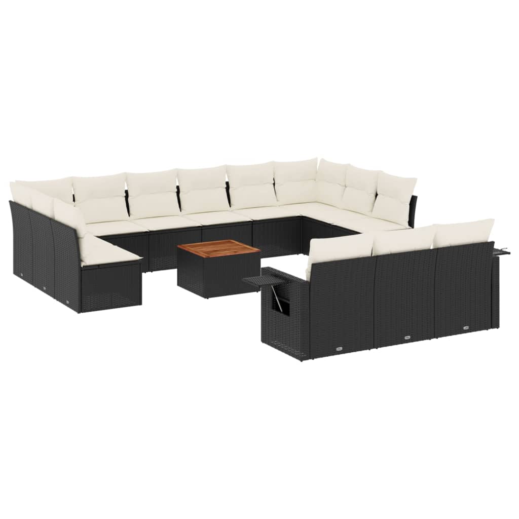 Set Divani da Giardino 14pz con Cuscini in Polyrattan Nero - homemem39