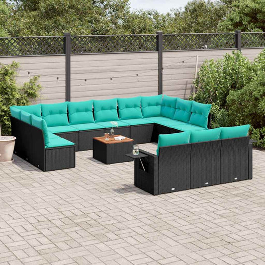 Set Divani da Giardino 14 pz con Cuscini Nero in Polyrattan | homemem39