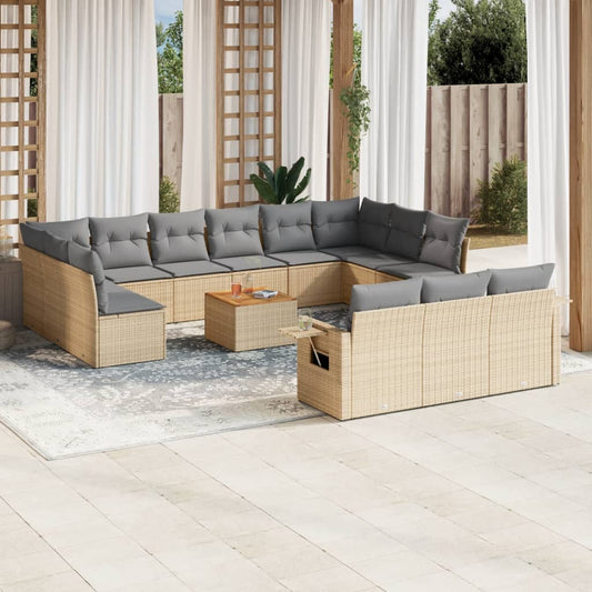 Set Divani da Giardino 14pz con Cuscini in Polyrattan Beige - homemem39