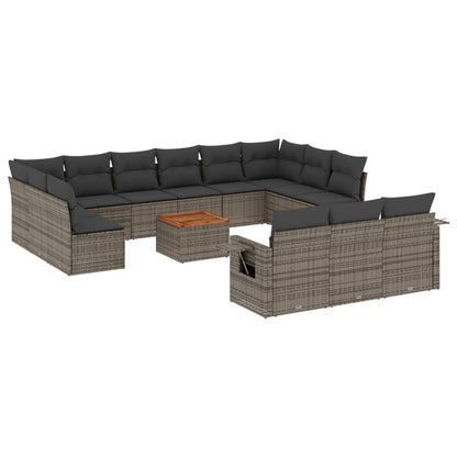 Set Divani da Giardino 14pz con Cuscini in Polyrattan Grigio - homemem39