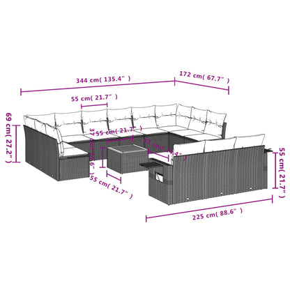 Set Divani da Giardino 14pz con Cuscini in Polyrattan Grigio - homemem39