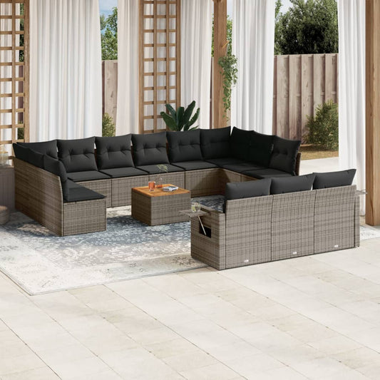 Set Divani da Giardino 14pz con Cuscini in Polyrattan Grigio - homemem39