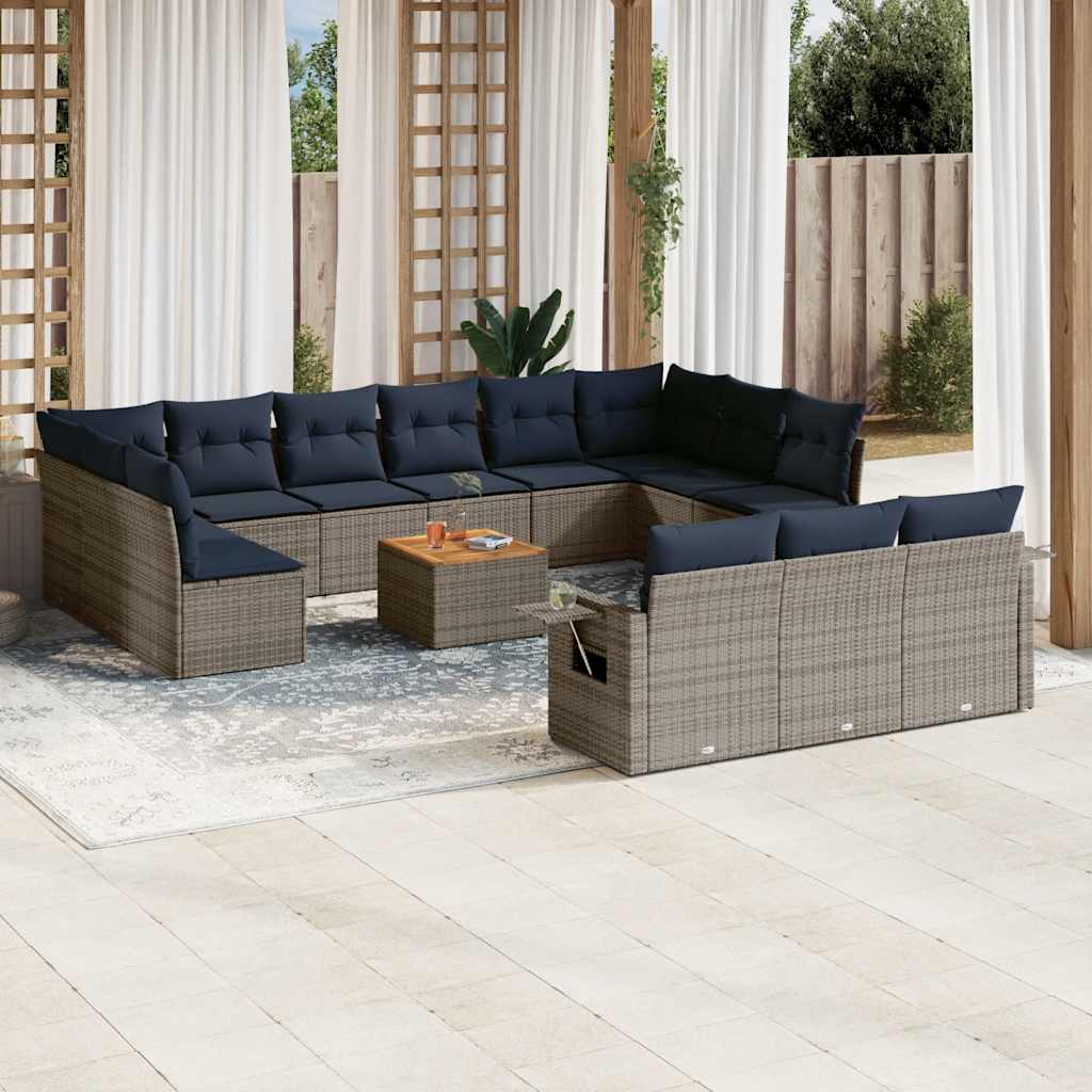 Set Divani da Giardino 14 pz con Cuscini Grigio in Polyrattan | homemem39
