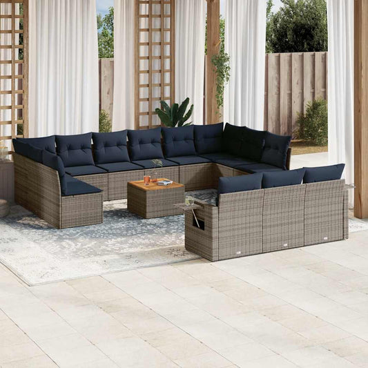 Set Divani da Giardino 14 pz con Cuscini Grigio in Polyrattan | homemem39