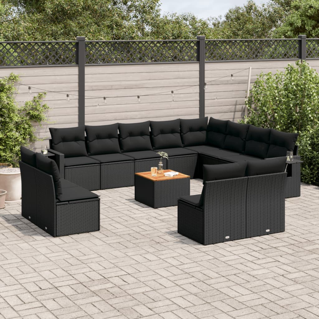 Set Divani da Giardino 13pz con Cuscini Nero in Polyrattan - homemem39