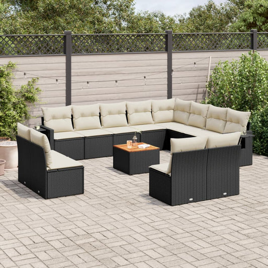 Set Divani da Giardino 13pz con Cuscini Nero in Polyrattan - homemem39