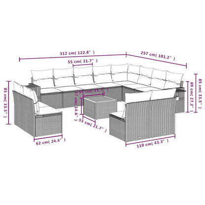 Set Divani da Giardino 13 pz con Cuscini Nero in Polyrattan | homemem39
