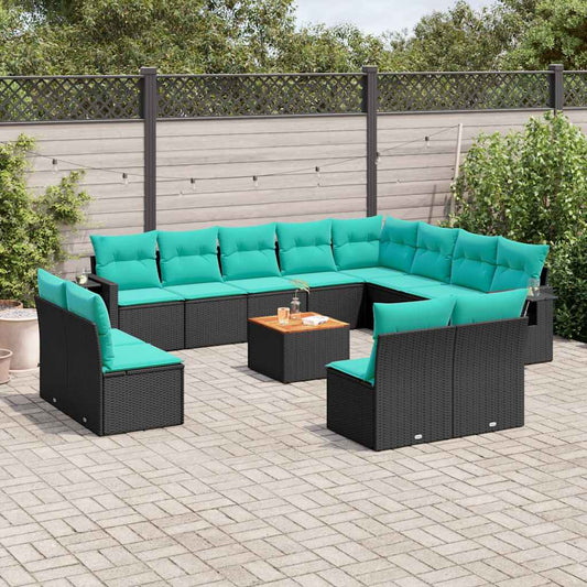 Set Divani da Giardino 13 pz con Cuscini Nero in Polyrattan | homemem39