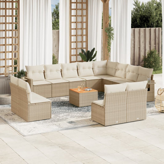 Set Divano da Giardino 13 pz con Cuscini Beige in Polyrattan - homemem39