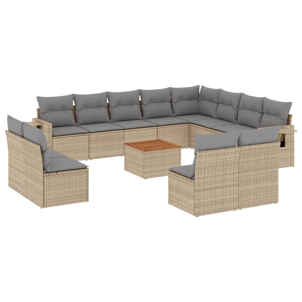 Set Divano da Giardino 13 pz con Cuscini Beige in Polyrattan - homemem39