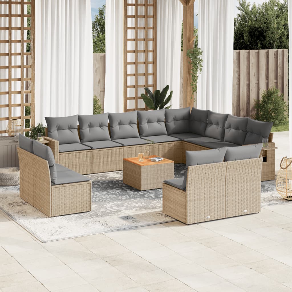 Set Divano da Giardino 13 pz con Cuscini Beige in Polyrattan - homemem39