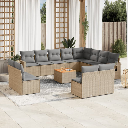 Set Divano da Giardino 13 pz con Cuscini Beige in Polyrattan - homemem39