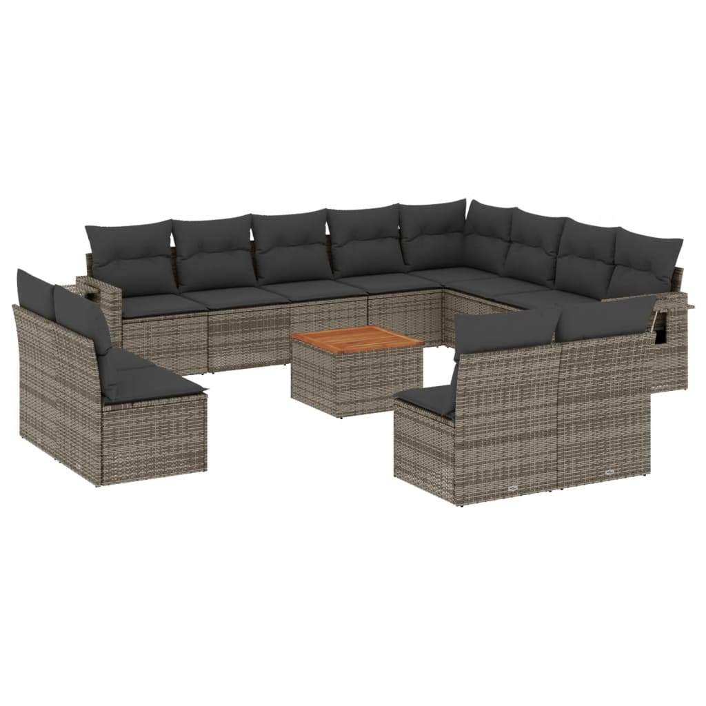 Set Divani da Giardino 13 pz con Cuscini Grigio in Polyrattan - homemem39