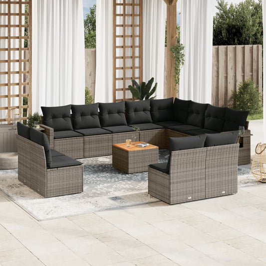 Set Divani da Giardino 13 pz con Cuscini Grigio in Polyrattan - homemem39