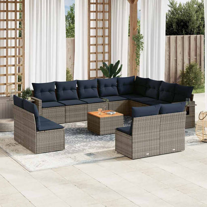 Set Divani da Giardino 13 pz con Cuscini Grigio in Polyrattan | homemem39