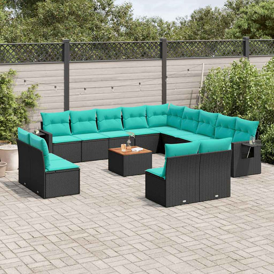 Set Divani da Giardino 14 pz con Cuscini Nero in Polyrattan | homemem39