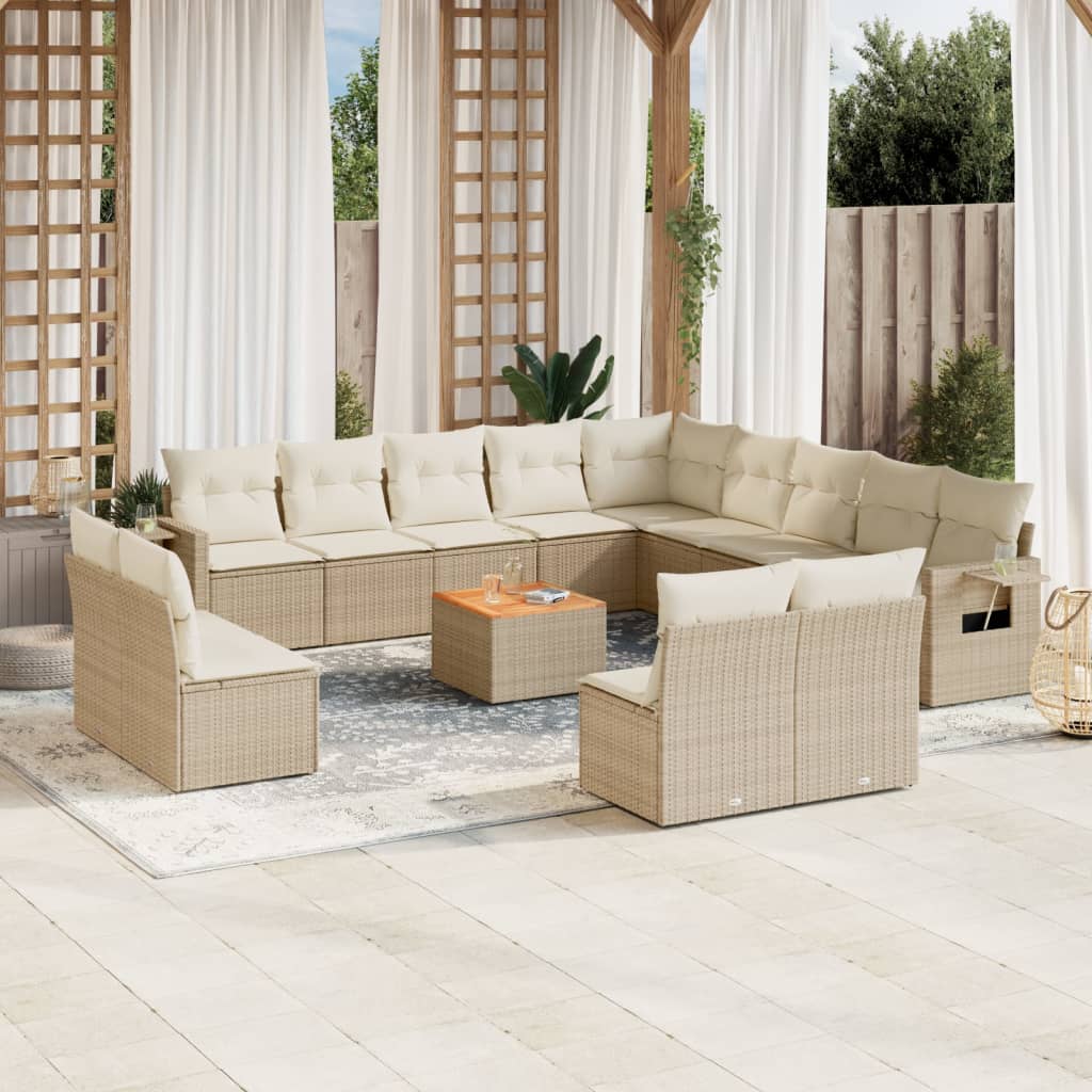 Set Divani da Giardino 14pz con Cuscini in Polyrattan Beige - homemem39