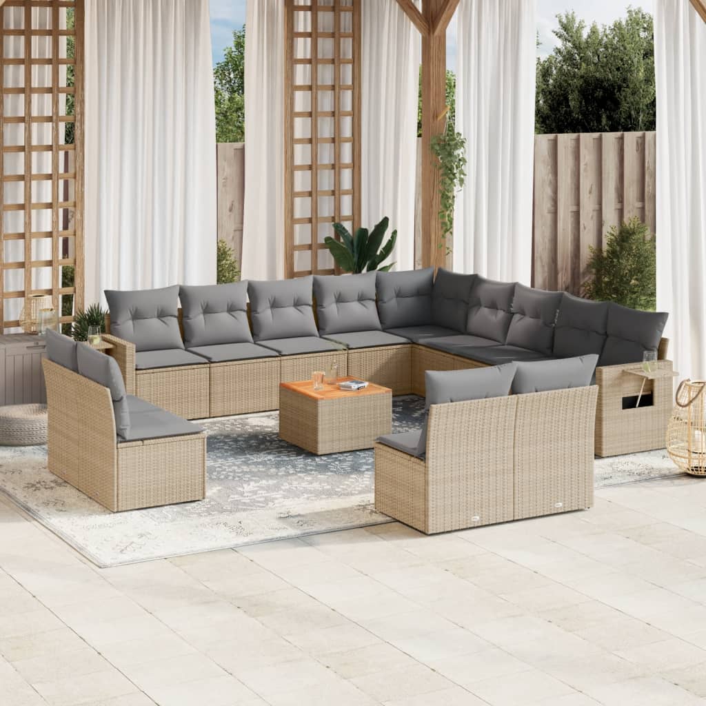 Set Divani da Giardino 14pz con Cuscini in Polyrattan Beige - homemem39