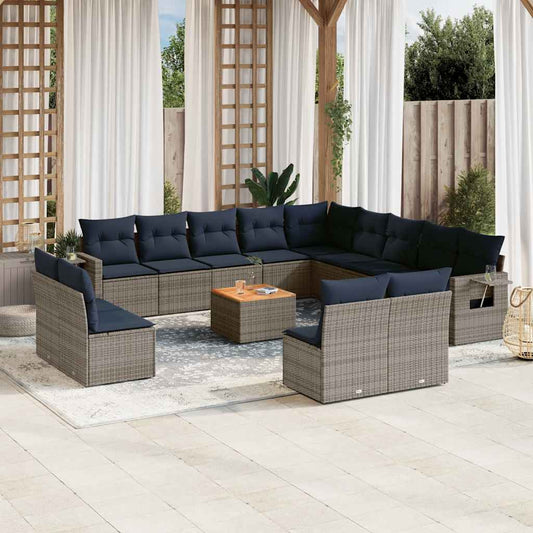 Set Divani da Giardino 14 pz con Cuscini Grigio in Polyrattan | homemem39