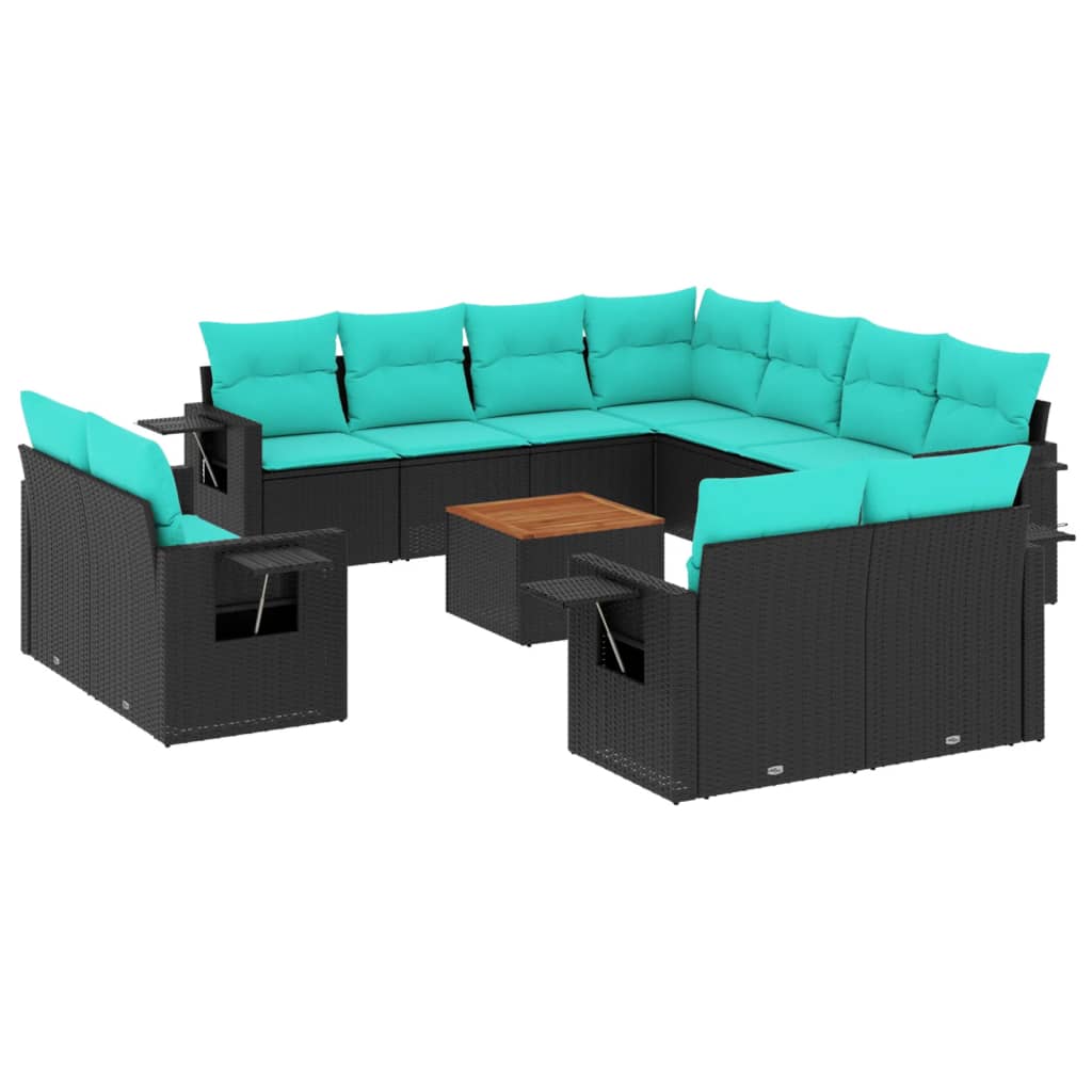 Set Divani da Giardino 12 pz con Cuscini Nero in Polyrattan | homemem39