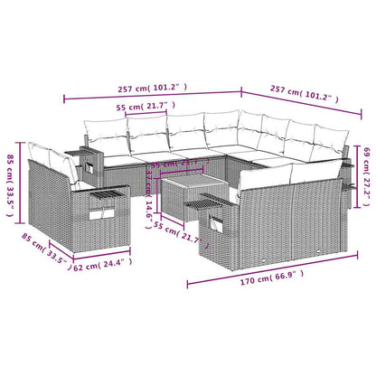 Set Divani da Giardino 12 pz con Cuscini Nero in Polyrattan | homemem39