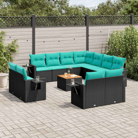 Set Divani da Giardino 12 pz con Cuscini Nero in Polyrattan | homemem39