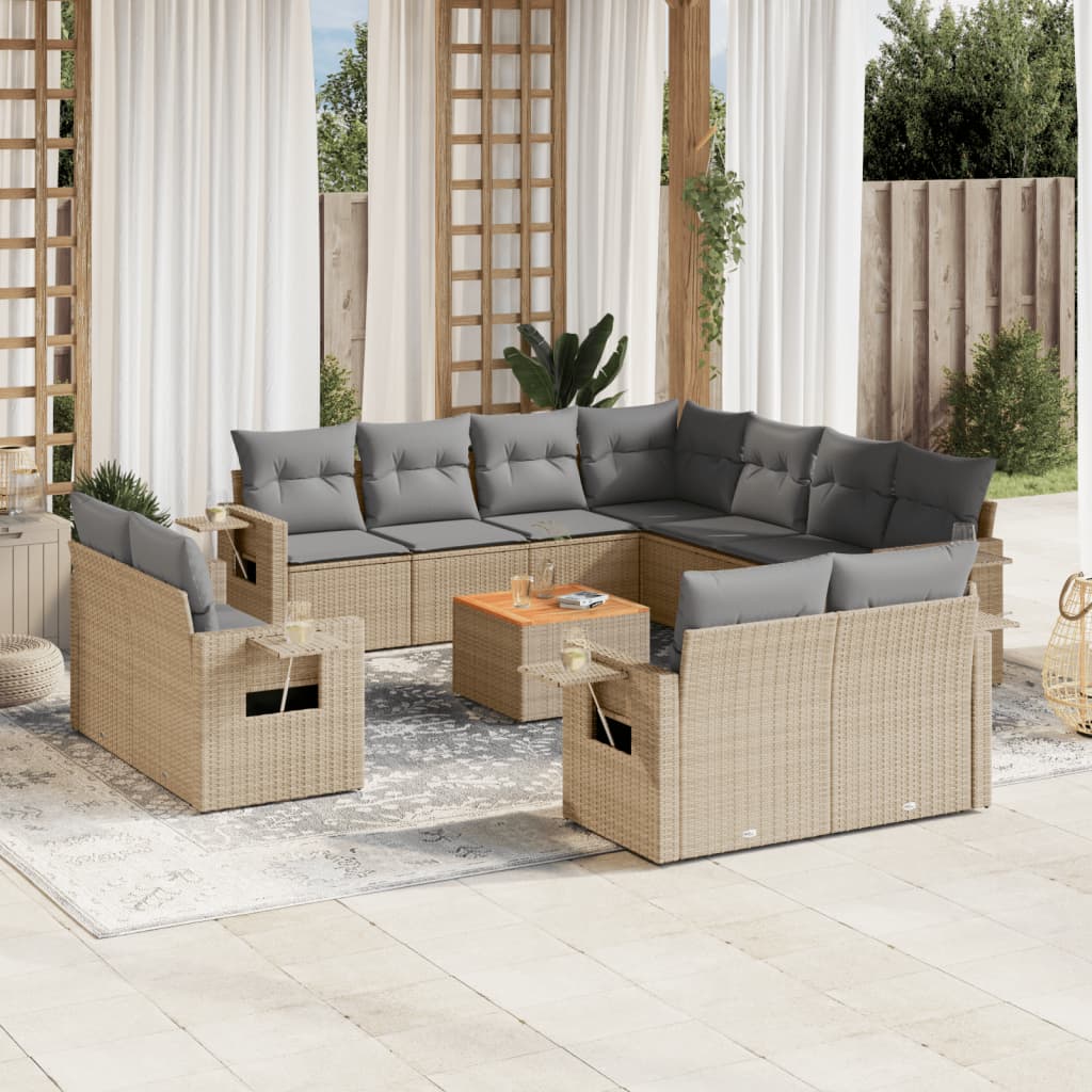 Set Divani da Giardino 12 pz con Cuscini Beige in Polyrattan - homemem39