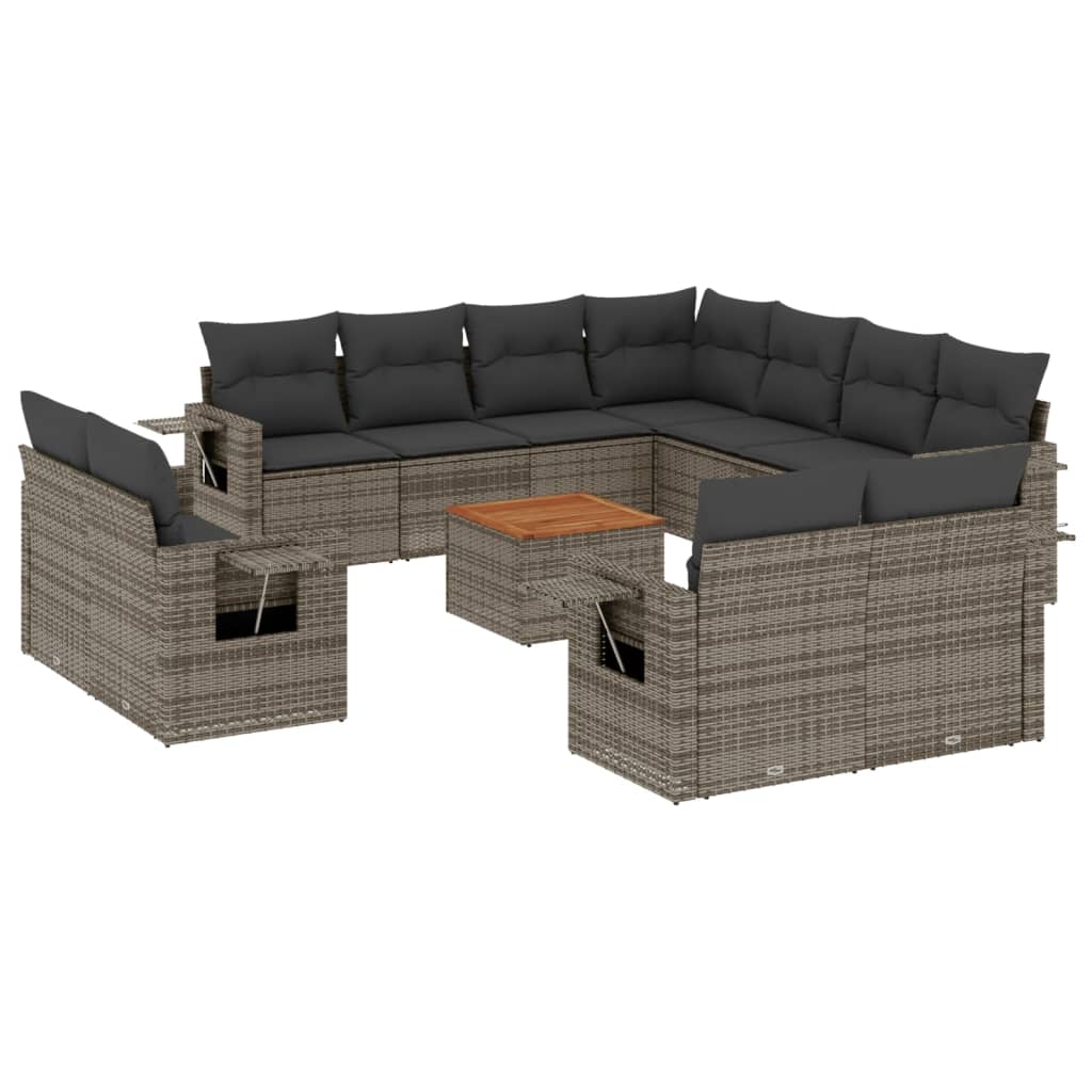 Set Divani da Giardino 12 pz con Cuscini Grigio in Polyrattan - homemem39